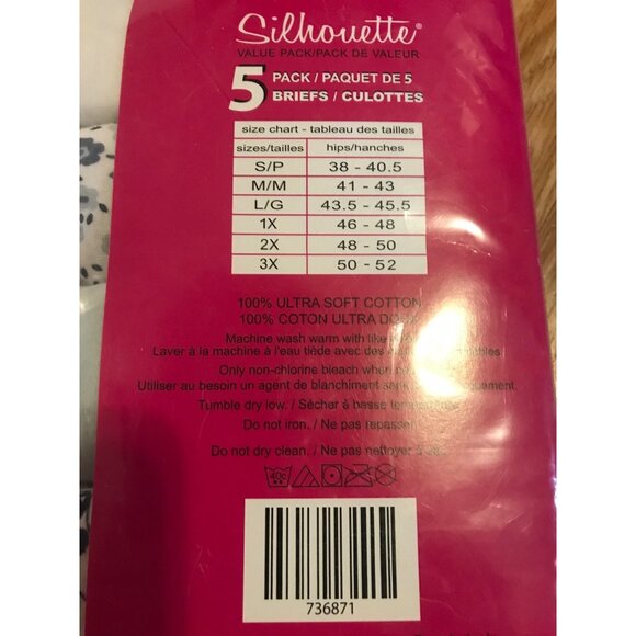 Silhouette Plus Size Womens 100% Cotton 5 Pair Briefs Underwear Panties - Picture 5 of 5